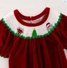 New Boutique Christmas Santa Smocked Baby Girls Velvet Romper Jumpsuit