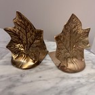 Vintage Solid Brass Maple Leaf Bookends Gold Decorative Heavy Metal Set Of 2