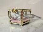 Antique Style   Glass Gold Filigree Footed Jewelry Dresser Trinket Box New   