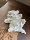 1980   s Vintage 9  Playful White Pink Kitty Cat On Back Kitten Ceramic Figurine