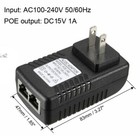 15v 1a Wall Plug Poe Injector Ethernet Adapter Ac100v-240v Power Supply Us