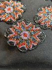 19 Vint Large Floral Flower Beaded  Sew-on Applique Craft Patch Red black purple