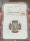 1915-s Us Philippines Twenty Centavos Ngc Ms Au-55 Key Date Very Scarce