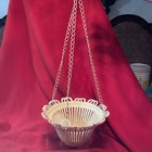 Vintage 70   s Plastic Wicker Look Hanging Flower Basket With Chain