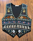 Vintage Folk Art Embroidered Black Womens Vest By Magazine 80s Waistcoat M 2b