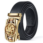 Men s Automatic Click Buckle Microfiber Leather Black Belt Casual Ratchet Belt