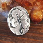 Four-leaf Clover Pocket Stone Pewter Amulet Token Irish Luck Charm Altar Coin