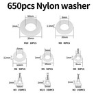 650 Pcs White Nylon Flat Washer Assortment Kit Round Flat Nylon Washers