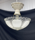 Rewired Vtg Art Deco Semi Flush Mount Glass Ceiling Light White Clear  Porcelain