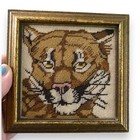 Vintage Tiger Needlepoint Small Framed Art Handmade Big Cat Gallery Wall