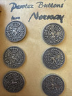 Vintage Pewter Buttons From Norway  Rikslove Crest Design 8 Buttons  Brand New