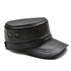 Men s Vintage Genuine Leather Military Cadet Cap Army Style Adjustable Black    