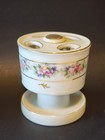Vintage Floral Porcelain Vanity Set With Covered Jar And Toothbrush Holder