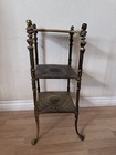 Antique Victorian Ornate Brass Cast Iron 3 Tier Plant Stand Table Cherub Bust