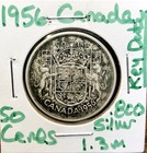 1956 Canadian 50 Cent Coin 80  Silver Half Dollar - Dark Tone - Key Date 1 3m