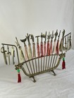 Vtg Brass Miniature Chinese Martial Arts Weapons In Stand Eighteen Arms Of Wushu