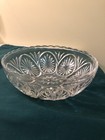 Vintage Clear Glass Serving Bowl With Scalloped Edges  Starburst Design  8    Wide
