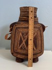 Kuba African Vessel Jug Container W  Lid - Carved Wood Geometric Design Africa