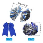 2pcs Cheerleading Pom Poms With Baton Handle And 2pcs Hair Bow  blue  Silver 