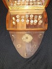 Vintage Heart Shaped Wooden Sewing Thread Box   Mirror W  12 Wooden Spools