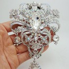 Bride Huge Flower Pendant Brooch Pin Clear Rhinestone Crystal