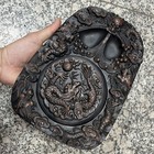 Vintage Style Chengni Inkstone Covered Ink Tray Scholar Stone Carved Five Dragon