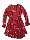 H m Divided Women   s Red Floral Wrap Ruffle Mini Dress Long Sheer Sleeve Size 10