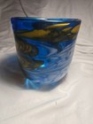 Hand Crafted Thick Glass Vase Blue  Gold And White