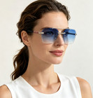 Prada 6874 Rimless Aviator Sunglasses Silver Frame Blue Gradient Lens 58-18-143
