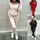 2pcs Set Women Casual Tracksuit Hoodie Sweatshirt Tops Pants Sports Sweat Suit