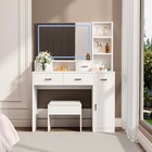 Vanity Makeup Desk Dressing Table With Led Lighted Mirror 5 Drawers Cabinets Set