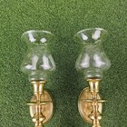 Vintage Brass Wall Sconces Pair Glass Hurricane Candle Holders Mcm 16 