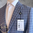 Ralph Lauren Mens Blazer Sport Coat Two Button Linen Jacket 38r Blue navy Plaid