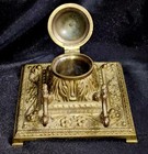 Antique French Victorian Bronze Footed Inkwell Renaissance Style