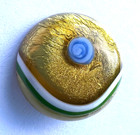 Antique Foiled Art Glass Button gold  Green  Blue 11 16  a3