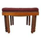 Antique Ottoman Footstool Needlepoint Top English Oak Bobbin Legs Granny Chic