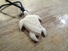 34mm Hand-carved Water Buffalo Bone Hawaiian Tribal Honu Sea Turtle Necklace  2