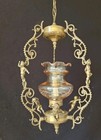 Vintage Brass Glass Wood Chandelier Lighting Ceiling Light 1light Verybeautiful 