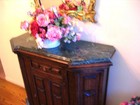 Antique Brown  Hall Entry Way Storage Cabinet Marble Top