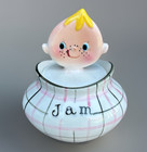 Vintage 1950s Napco Pixieware Baby Boy Jam Condiment Jar Spoony Bowl Holt Howard