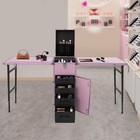 Pink Portable Nail Table Desk Foldable Rolling Manicure Station With Storage