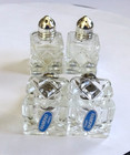 Vintage Silver   Crystal Cut Glass Miniature Salt And Pepper Shakers Set Of 4
