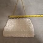 White Beaded Clutch Bag Handbag With Gold-tone Chain Strap 60 s