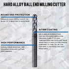 10pcs 4 Flute 1 8  X 1 2  X1-1 2  Solid Carbide Ball Nose End Mills Altin Coated