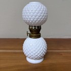 Vintage White Hobnail Milk Glass Oil Lamp With Brass Burner 1950 s - Never Lit