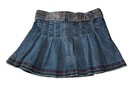 Pumpkin Patch Blue Denim Pleated Skirt Belted Flower Embroidered Adjustable Sz 7