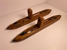 Antique Textile Weaving Loom Shuttle Boat Bobbin Wood Brass Draper  set Of 2 