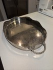 Extra Large Antique Silver Plated Butler Serving Tray Deep Gallery Cocktail-21   l