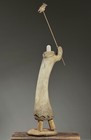 Vintage Folk Art Bone Carving Inuit Fisherman Sculpture  Signed