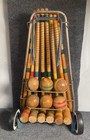 Vintage Lampley South Bend In 6 Player Wooden Croquet Set Wheeled Caddy